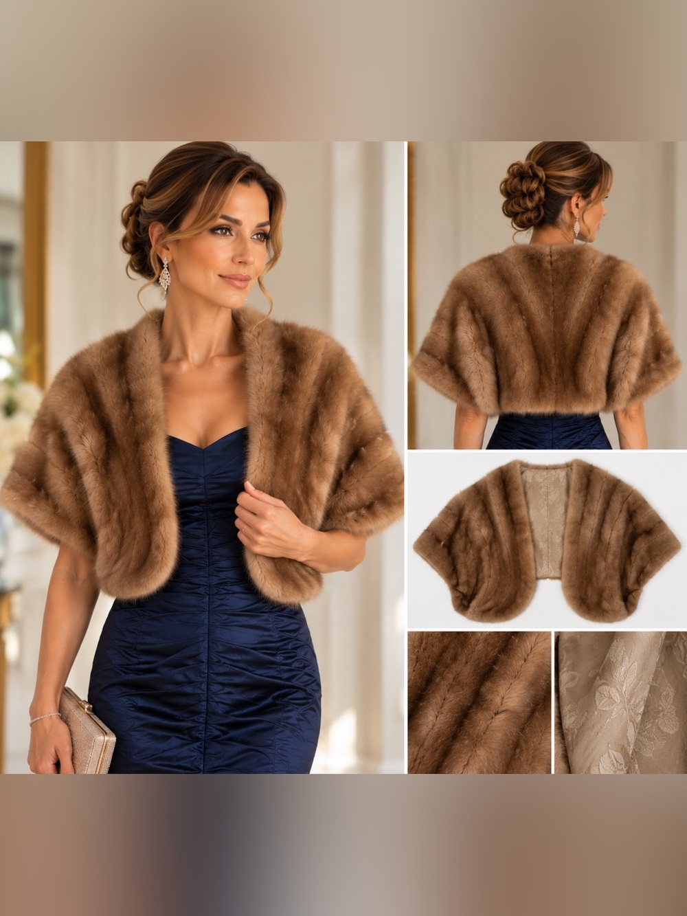 Vintage Cardinal Furs Genuine Mink Fur Capelet Stole Brown